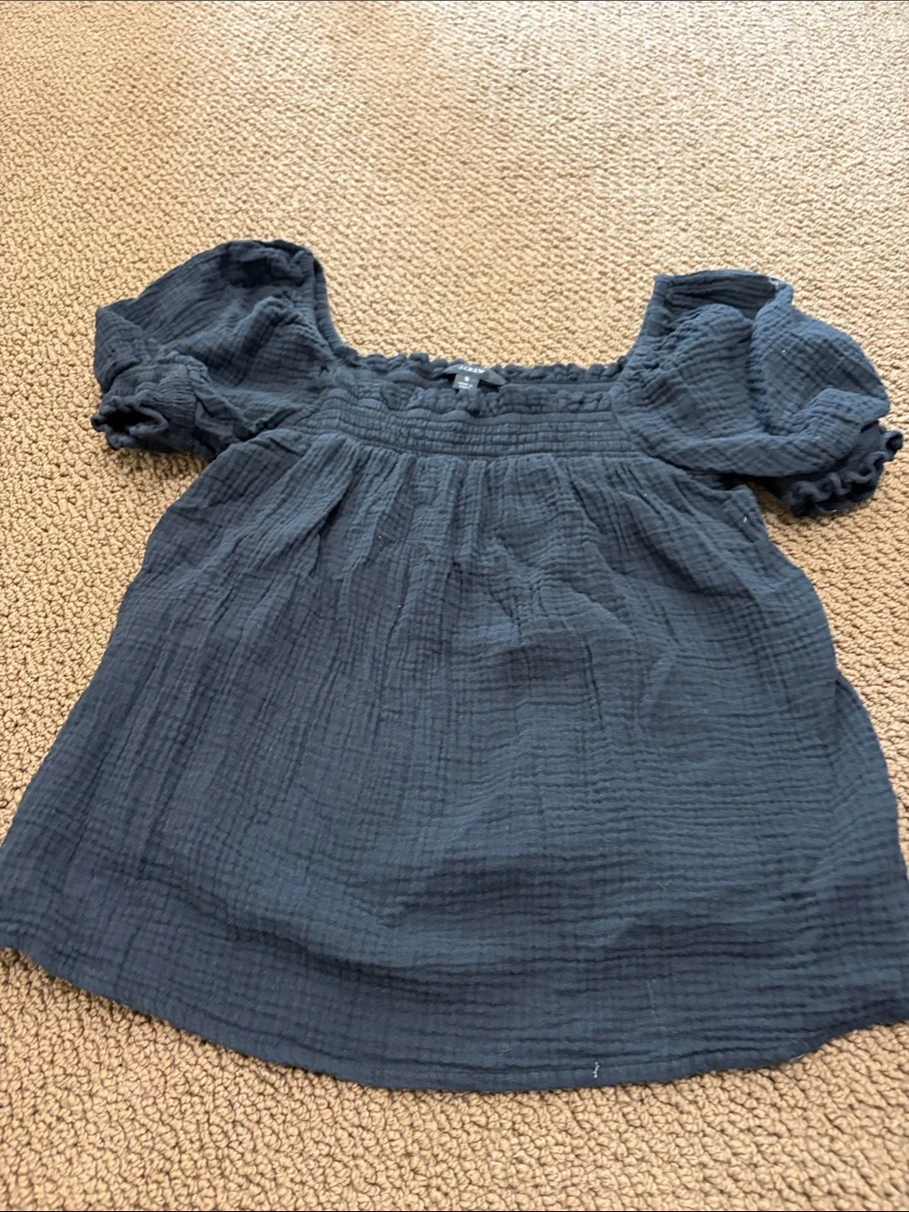 J. Crew Women’s Black Smocked Puff-Sleeve Top